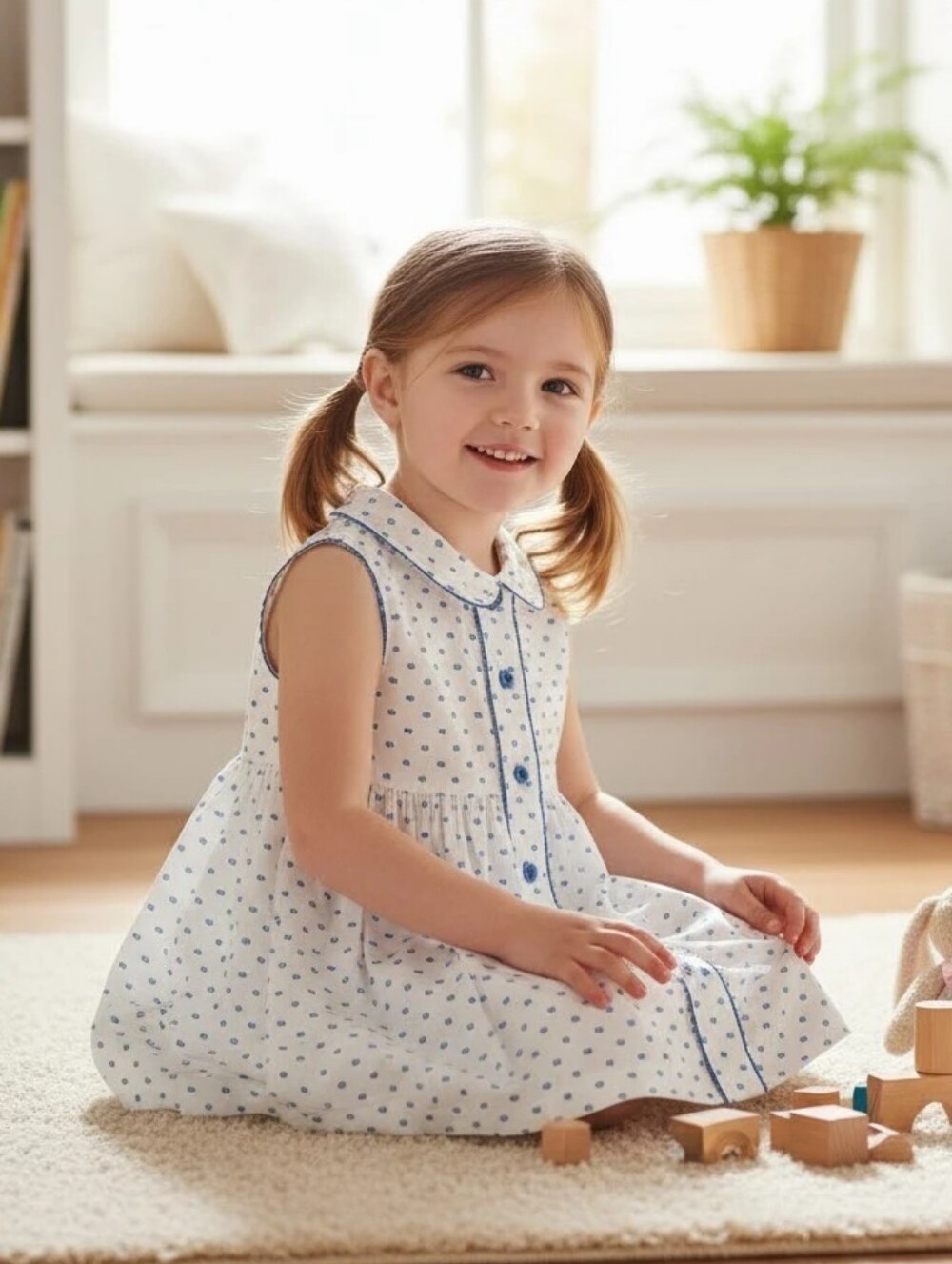 Amaia Kids Caroline Dress - Blue And White